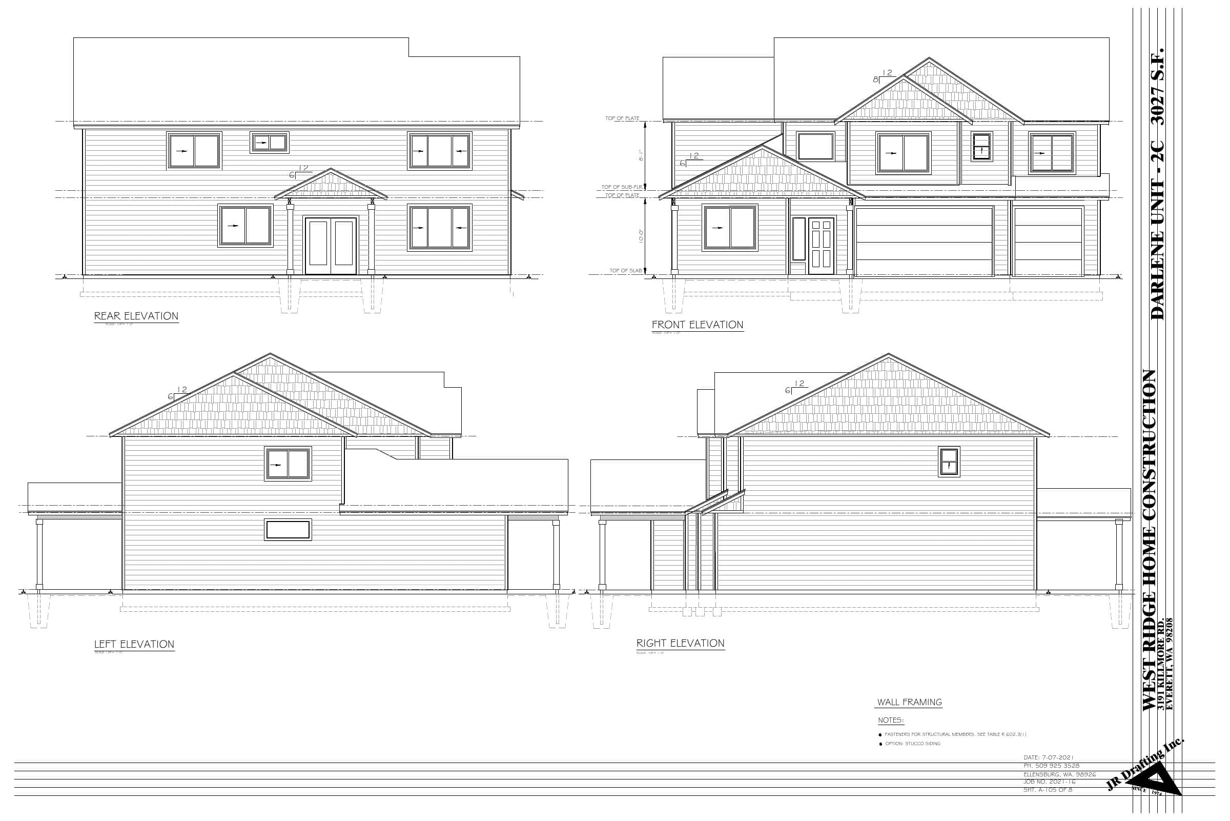 Architectural blueprint of a modern residential home by West Ridge Home Construction.