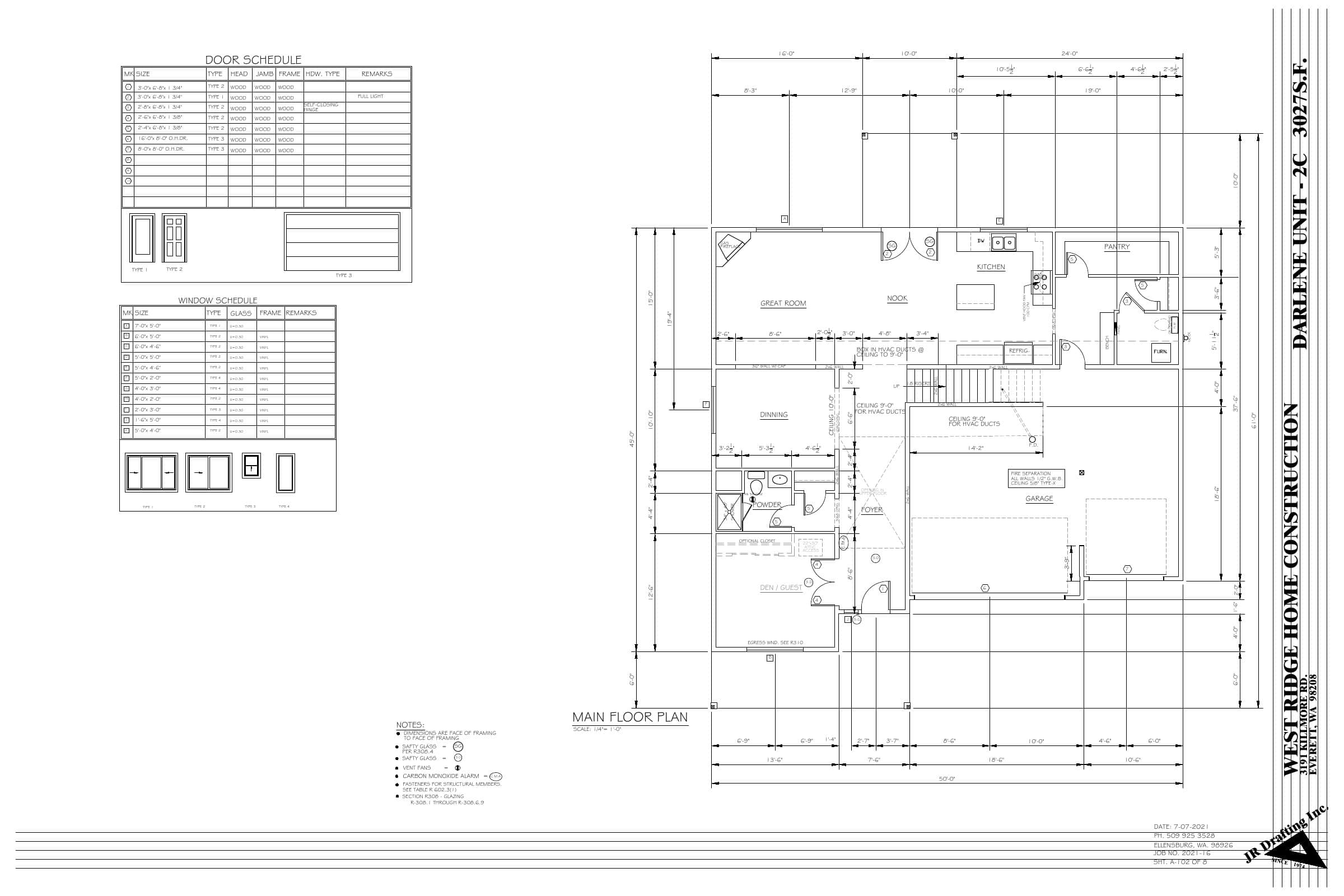 Architectural blueprint of West Ridge home construction project.