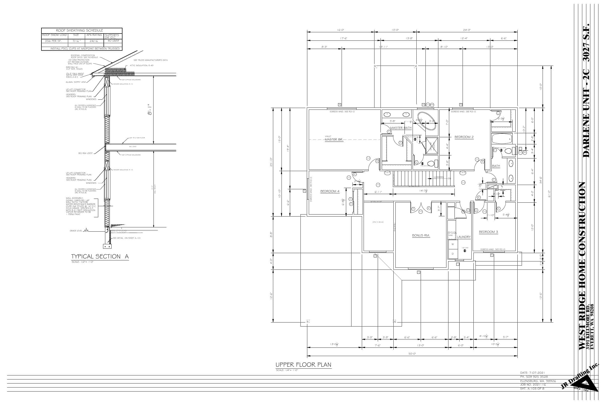 Architectural blueprint of West Ridge home construction project.