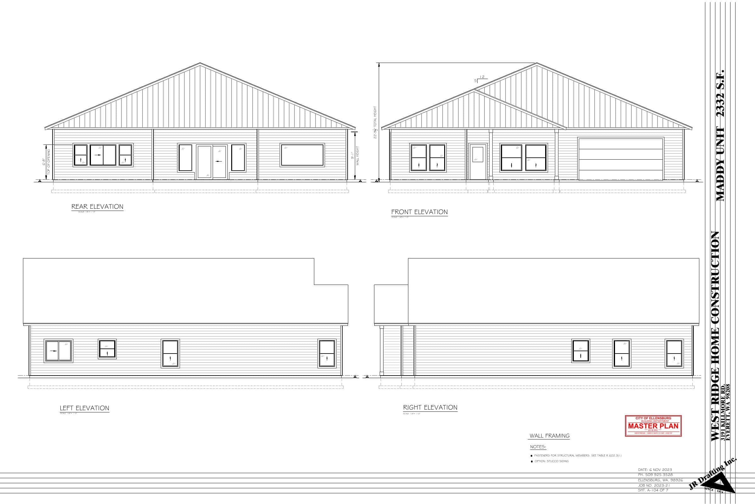 Architectural blueprint of West Ridge home construction project.