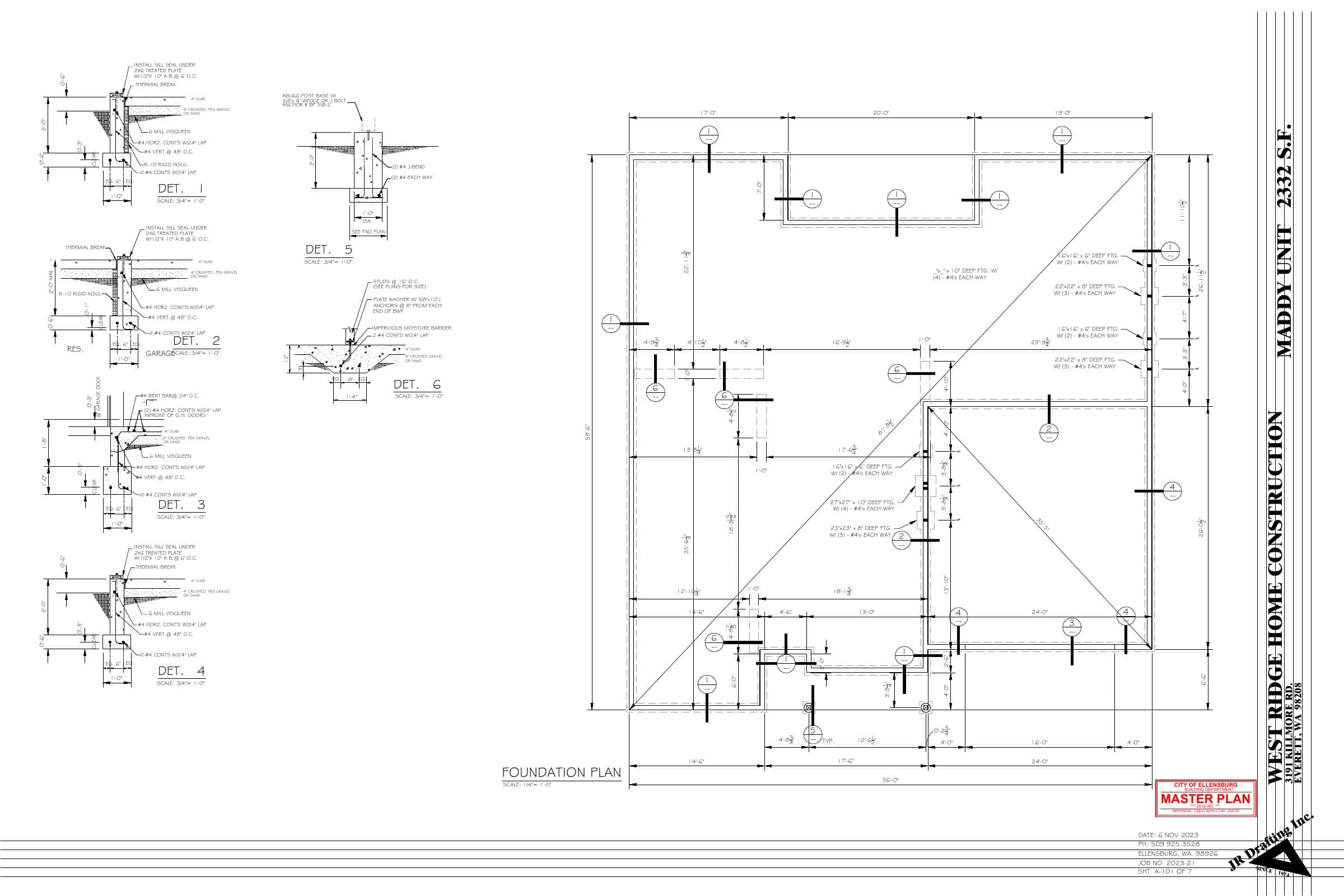Architectural blueprint of West Ridge Home construction project.
