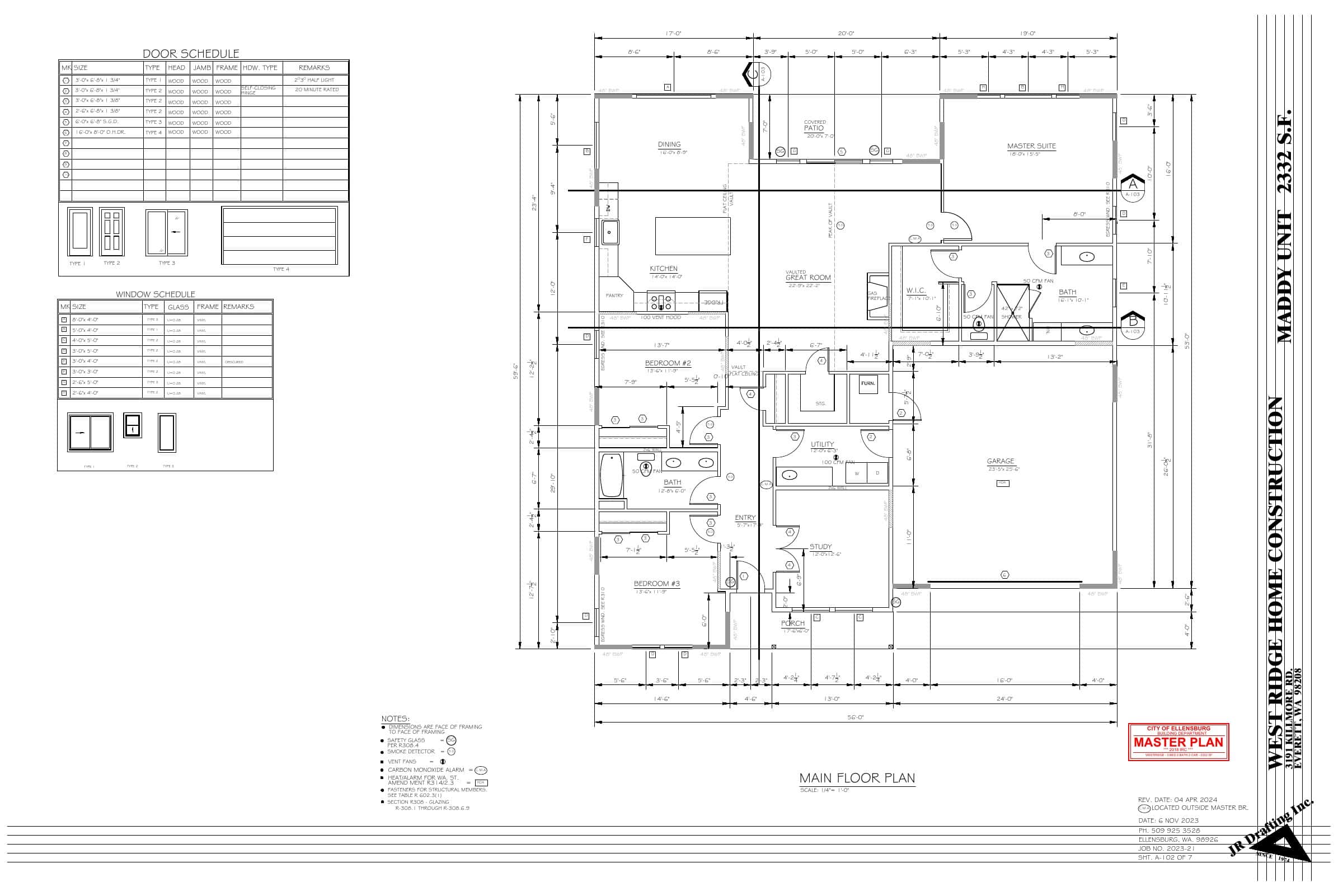 Detailed architectural blueprint of West Ridge Home construction project.